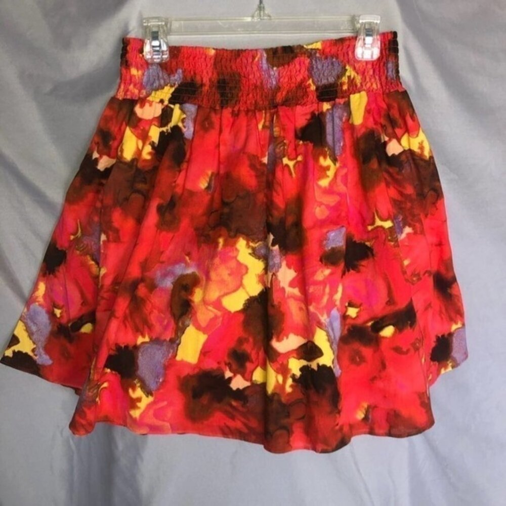 New York & Company Abstract Floral Circle Skirt Red Orange Size Medium
